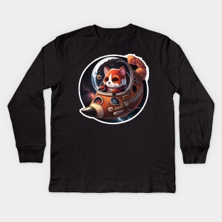 Red Panda Astronaut Pirate Sticker Kids Long Sleeve T-Shirt